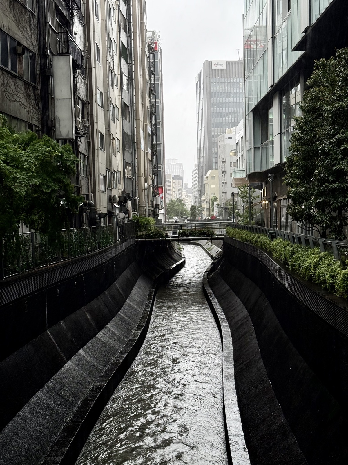 City canal, rainy day
